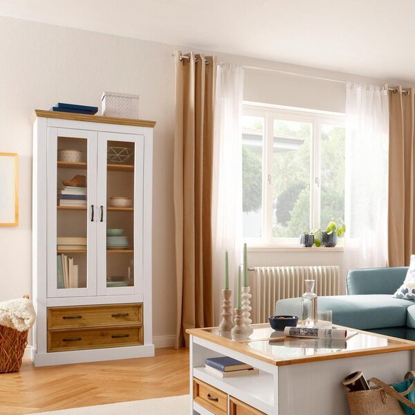 Cristaleira Vitrine De Madeira Maciça Com 2 Gavetas | Coleção